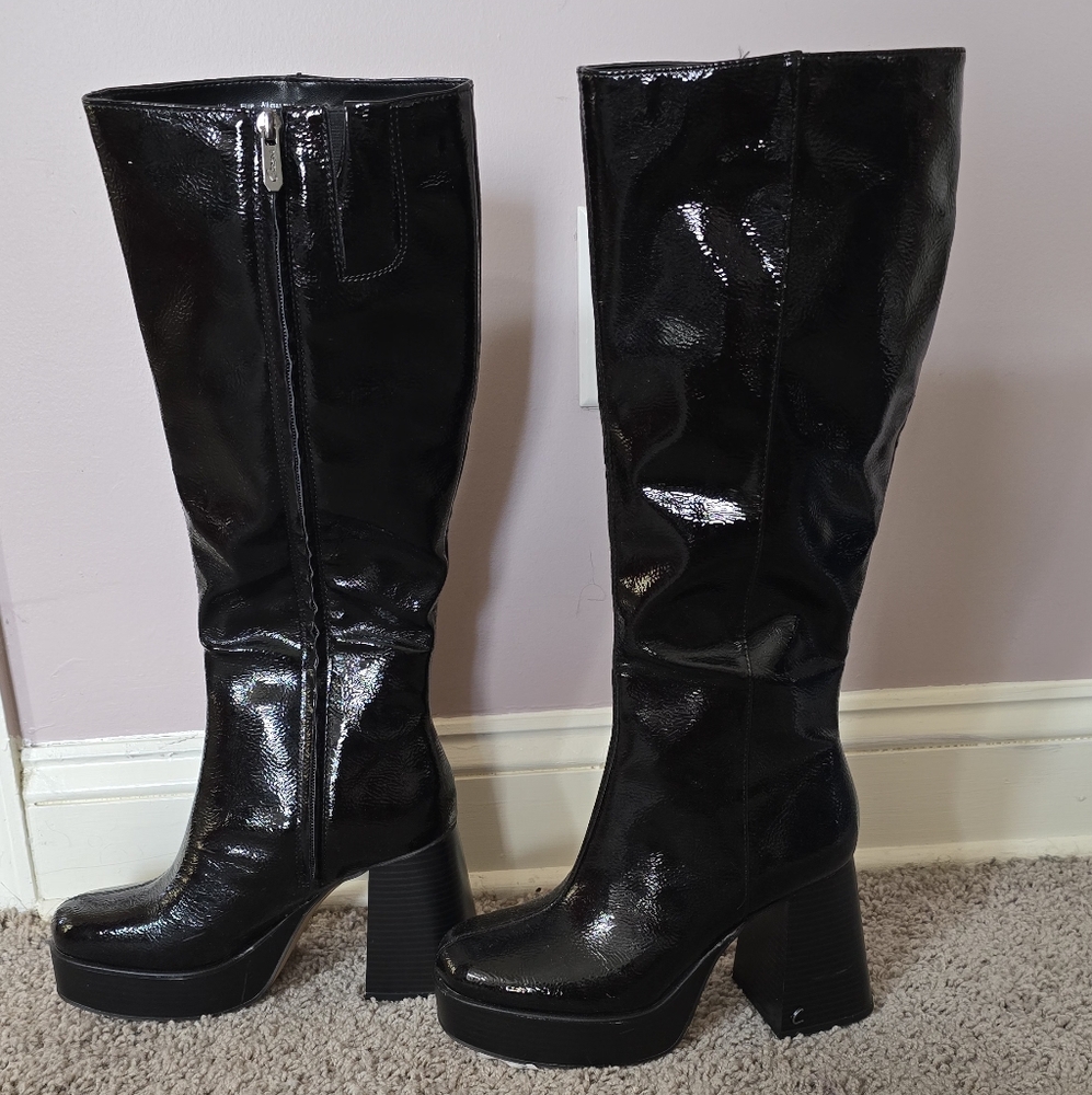 CIRCUS by Sam EDELMAN Black Patent Leather Knee-High Boots 7.5